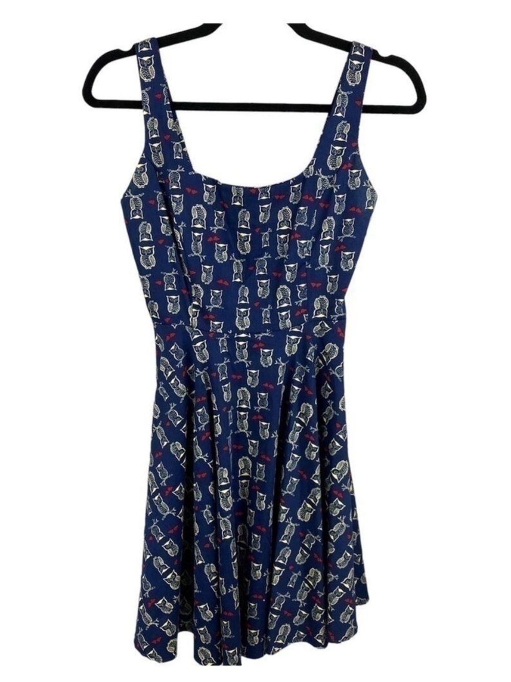 ✨3/$21✨ Parcel Blue Owl Print Fit & Flare Dress Women’s Sleeveless Skater Dress